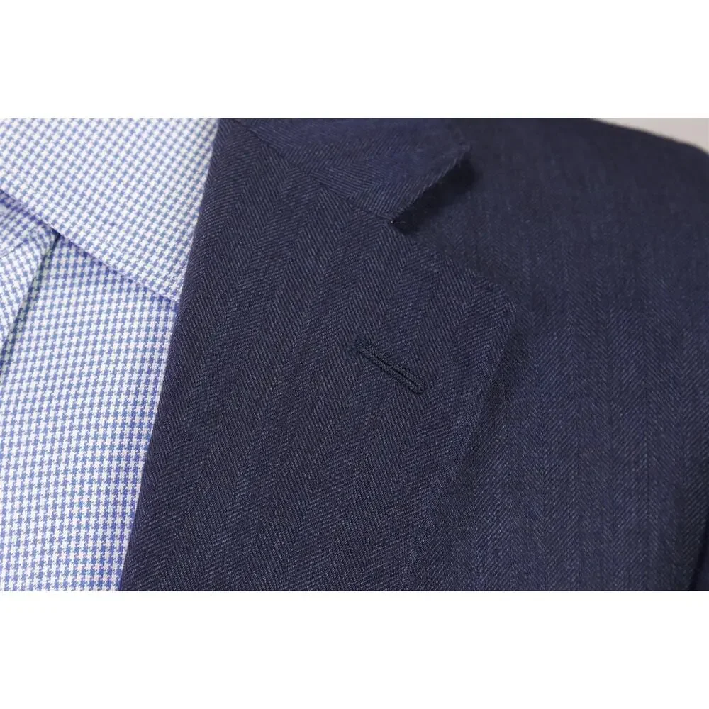 Ermenegildo Zegna Navy Blue Herringbone 100% Cashmere 2-Btn Blazer Jacket 42R